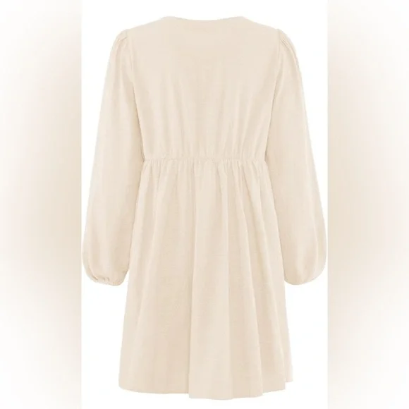 NWT Women's Dress Fall Long Puff Sleeve Self Tie Front Babydoll A Line Dress S - Picture 7 of 9